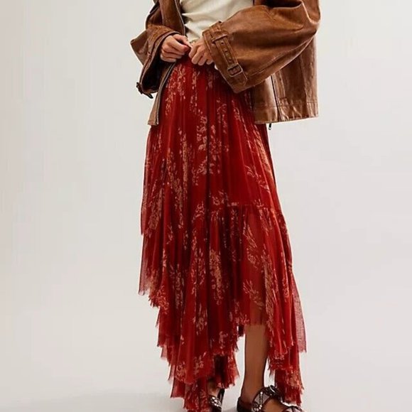 Free People Fp One Clover Printed Skirt Asymmetrical New XS